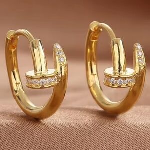 Plated Zircon Round Circle Hoop Earrings Minimalist Trendy Accessories Jewelry